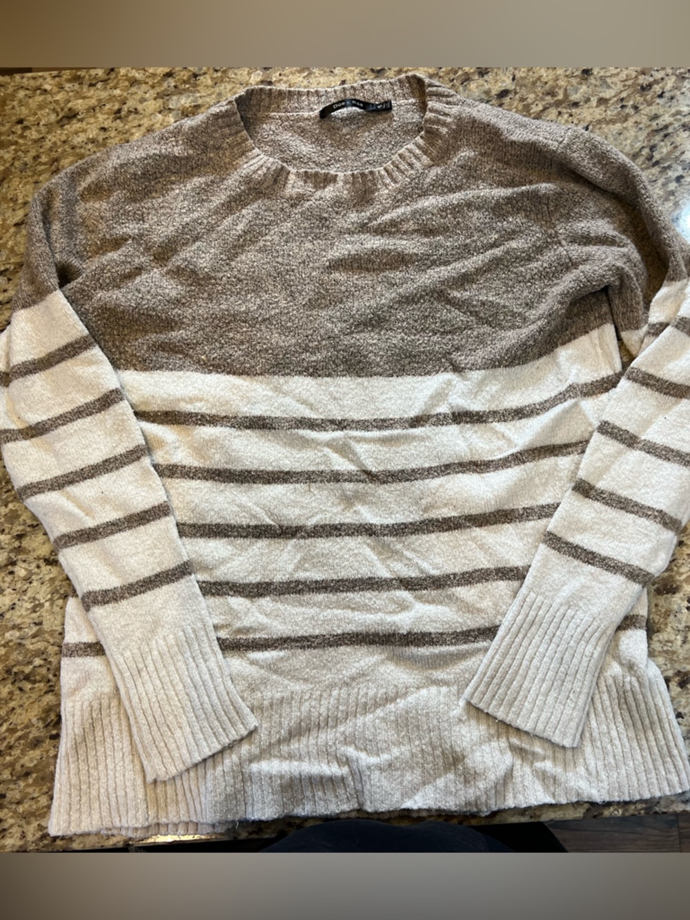 Doe & Rae Neutral Striped Crewneck Sweater in Cream and Taupe